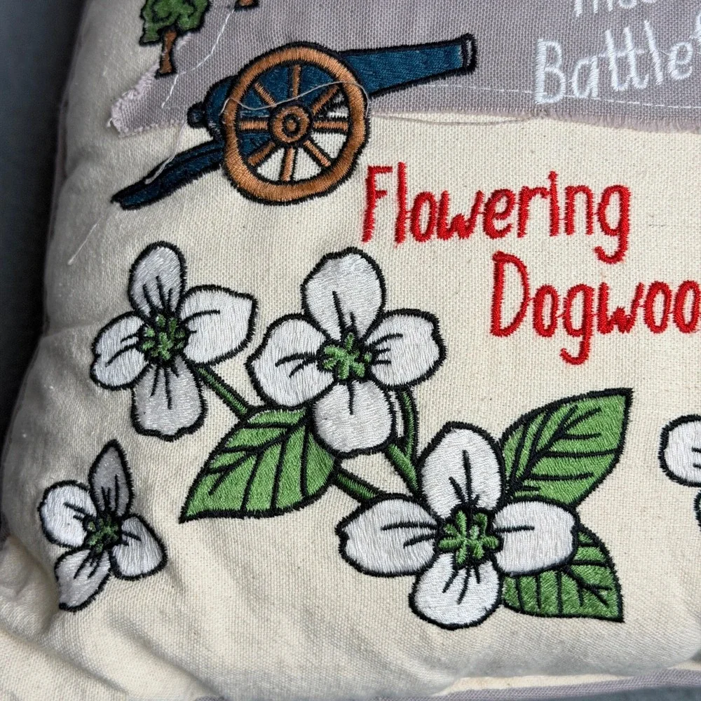 Catstudio Virginia State Hand Embroidered Pillow Old Dominion Retro Map Accent